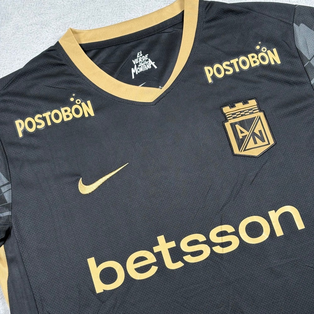 Nike Atletico Nacional Medellin Soccer Jersey Mens Medium Black Gold Postobon